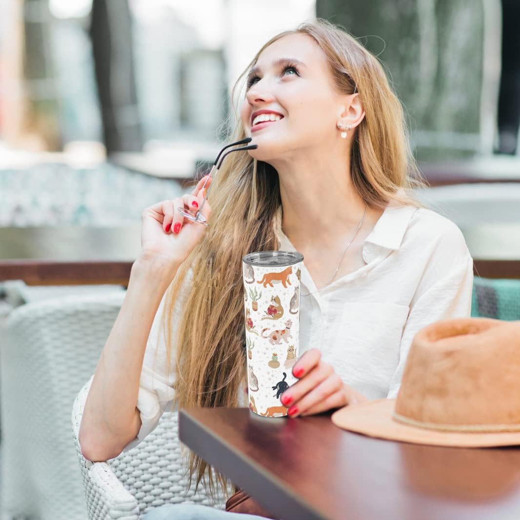 Cat Gifts Cat For Women Lover Gifts 20oz Tumbler With Lid And Straw Cats Mom Gift Insulated Stainless Steel Skinny Mug Water Bottle Travel Coffee Cup - Image 4