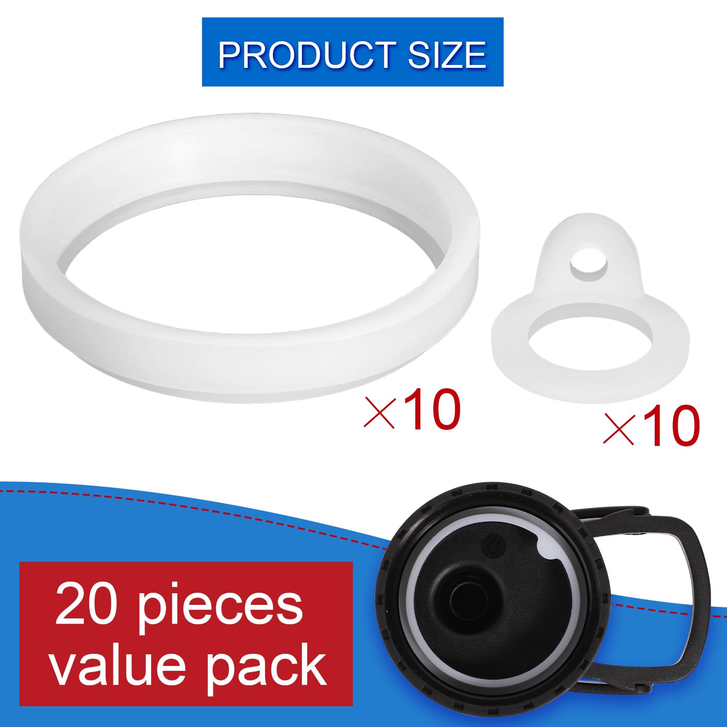 PEUTIER 20pcs Water Bottle Lid Replacement for Thermoflask 24/32/40/64oz, Silicone Water Bottle Gasket Water Cup Seal Ring O Ring Replacement Accessories Compatible with Thermoflask Spout Lid