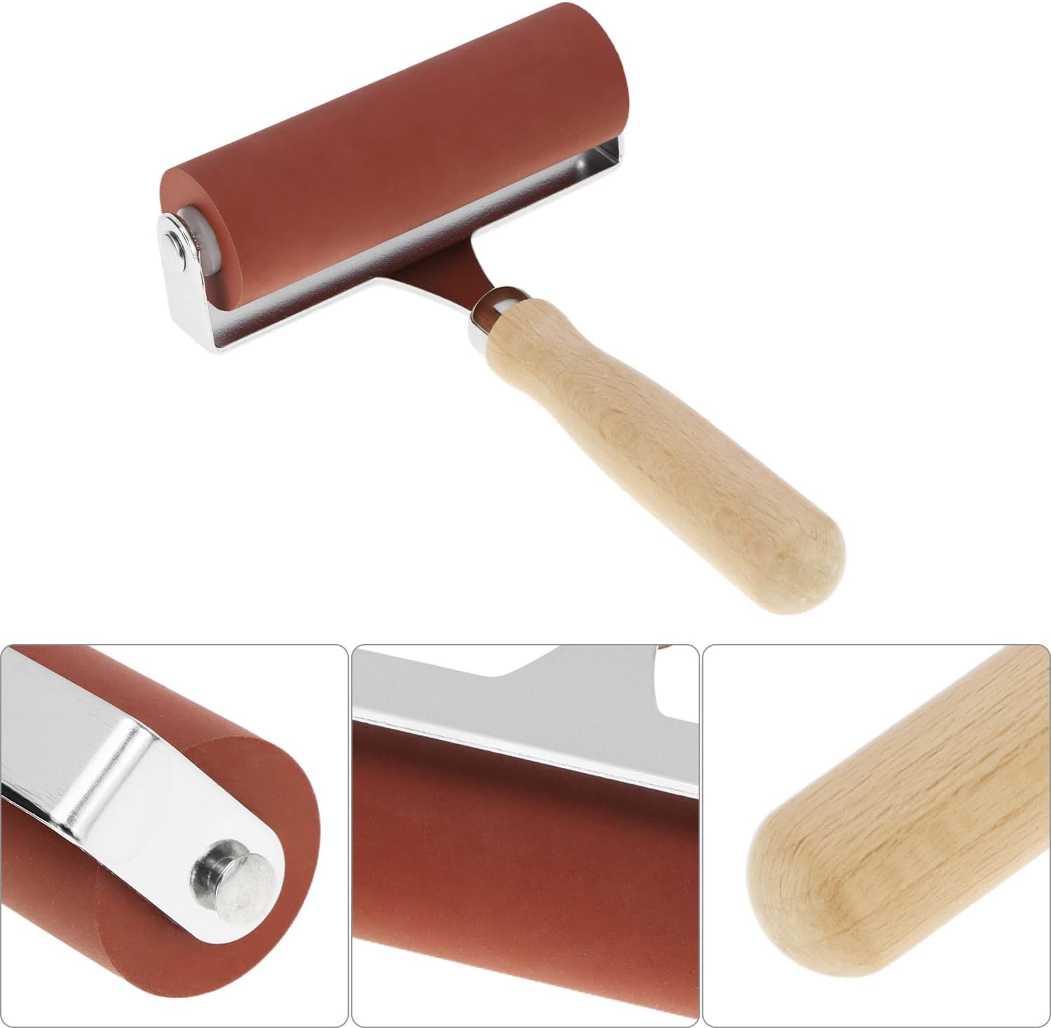 QWORK Soft Rubber Brayer, 4 Inch Soft Natural Latex Roller with Precision Finish, Steel Frame, Ideal for Linoleum, Soft Block, or Woodcut Printing