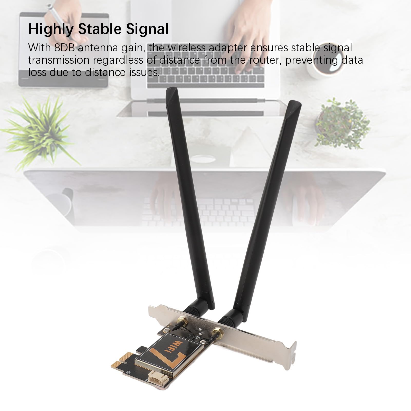 BE200NGW, Scheda WiFi PCI Ex1 con Antenna 8DB 8774Mbps WIFI7 5.4, Adattatore di Rete Wireless, per PC Desktop (base 'antenna)