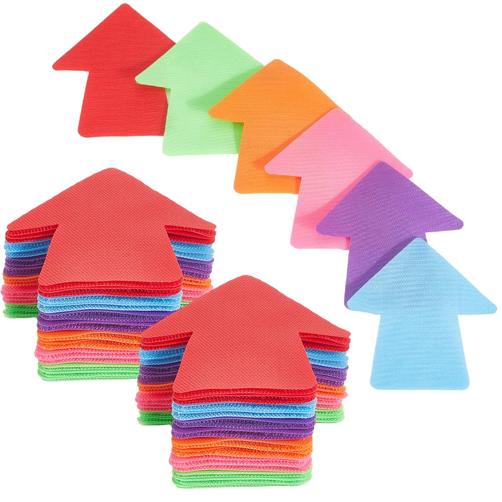 SOFPLATE 30Pcs Arrow Directional Signs Sitting Spots Colorful Nylon House Shaped Reusable Safe Road Instructions Arrow Markers for Carpet Social Distancing Group Activity Guidepost Indoor Supplies