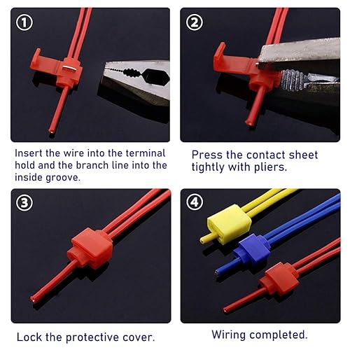 Miniatura 4 de Kit de conector de empalme rápido T-Tap de 160 piezas, 60 juegos de conectores de cable T-Tap autopelables con terminales aislados macho de
