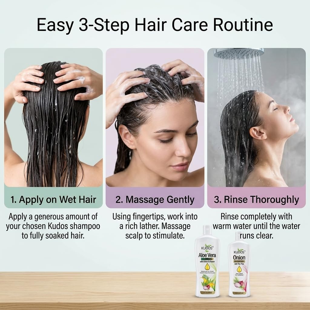 Kudos Ayurveda Aloe Vera Shampoo with Onion & Neem + Onion Shampoo with Tea Tree | Hair Nourishing & Strengthening Combo | Gentle Cleansing for Healthy Looking Hair | 500ml Each (Pack of 2) 4