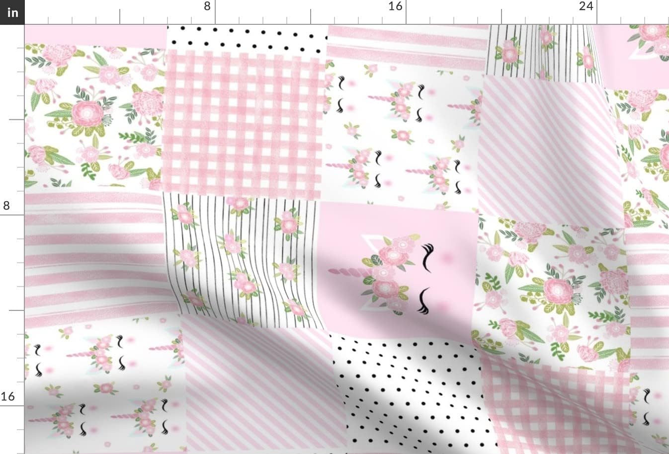 Spoonflower Fabric - Unicorn Unicorns Floral Pink Baby Girls Printed on Minky Fabric by The Yard - Sewing Baby Blankets Quilt Backing Plush