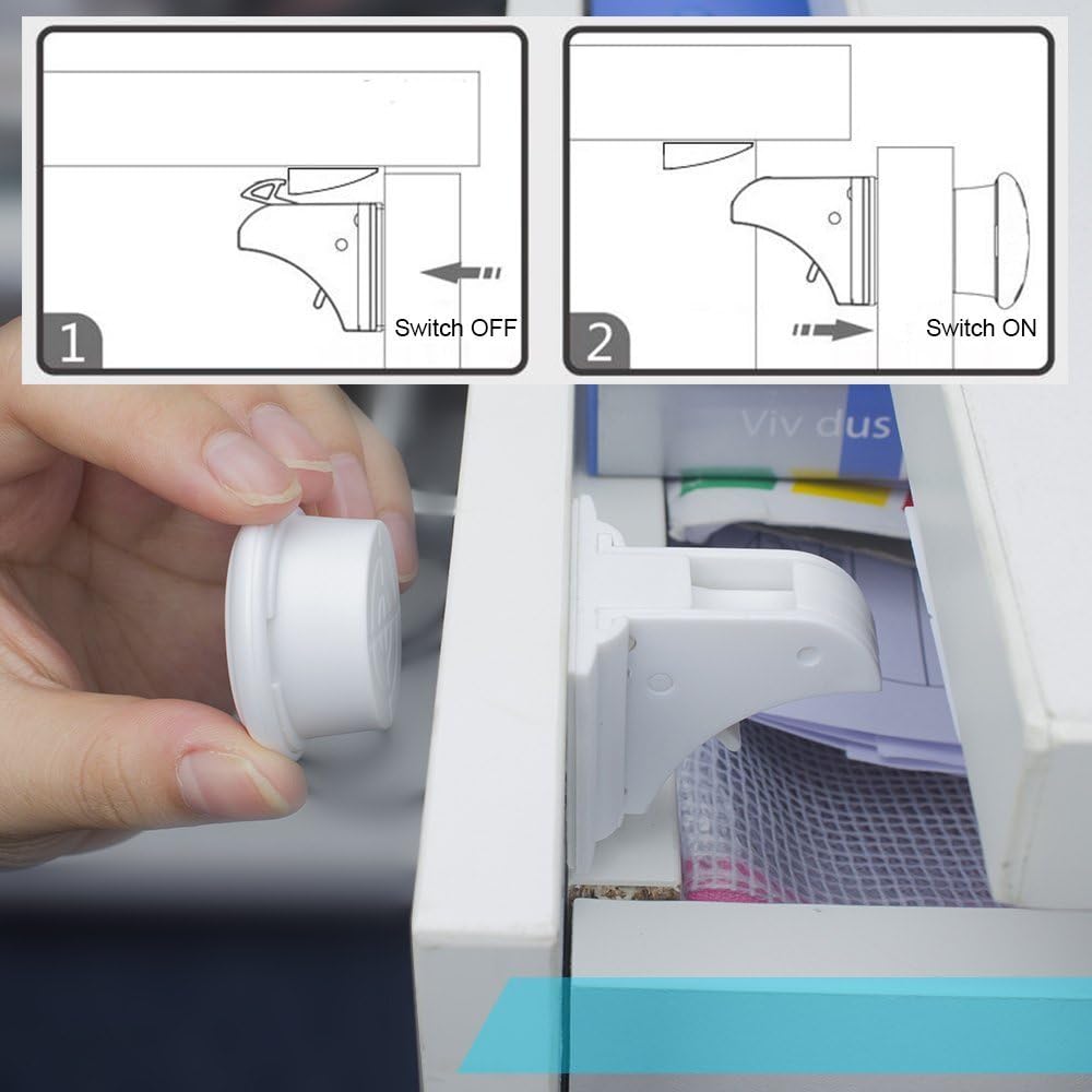 Baby & Child Safety Locks, HUIRUI Child Safety Cabinet Locks Magnetic Baby Drawer Lock Strong 3M Tape Installation No Tools Or Screws Needed with 8 Locks + 3 Keys