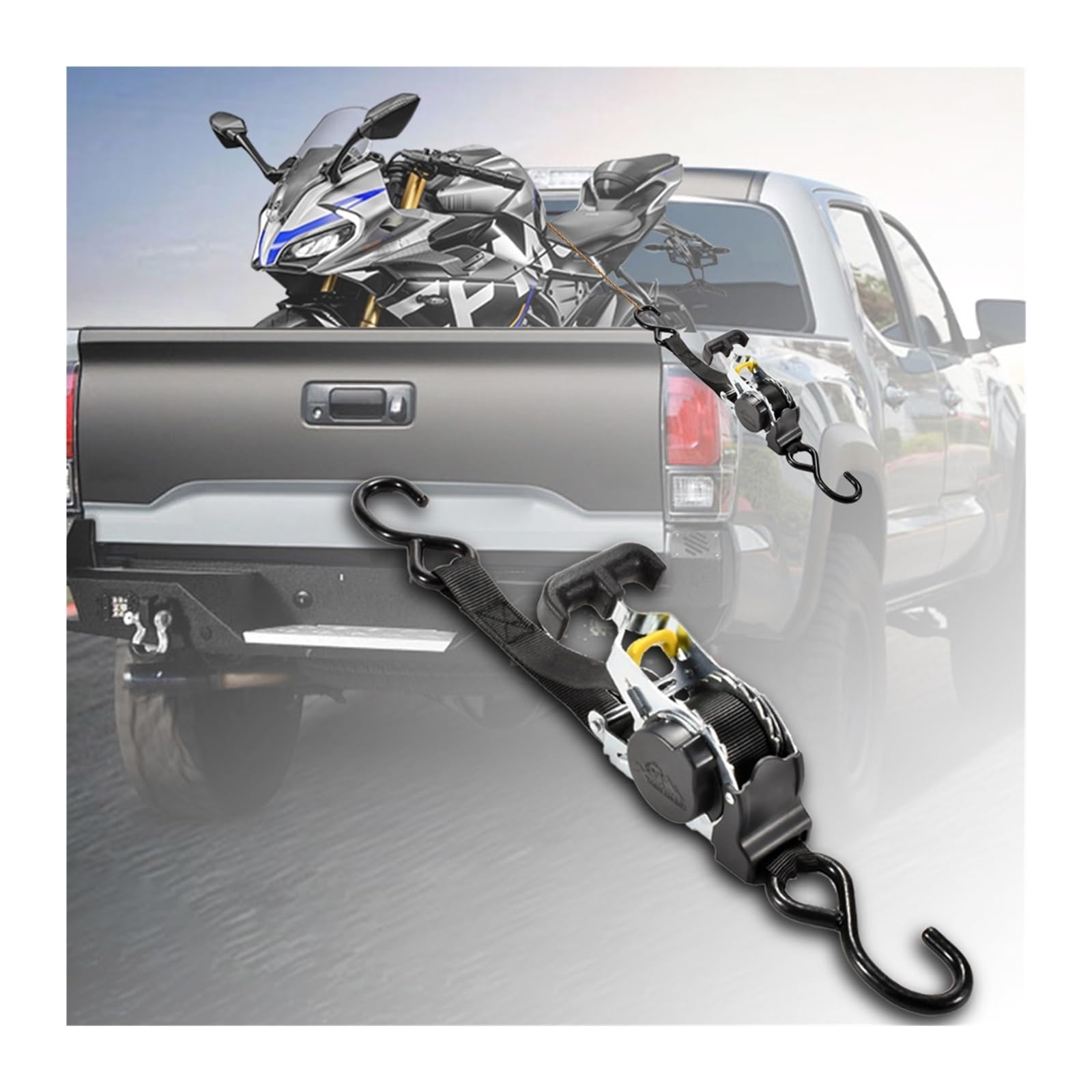 Cinghia di fissaggio, Cinghie a cricchetto for moto con gancio a S - Cinghie di fissaggio for carichi pesanti for auto, veicoli e motociclette(White)
