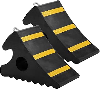 Speedmax 2 Pack Rubber Wheel Chocks Heay Duty Industrial Rubber Wheel Blacks with Metal Handle for Travel Trailer Hauler Truck Fire Truck Commercial Vehicle RV 11.2 x 7.6 x 6"