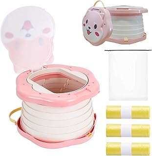 SunnySmile Portable Potty Cute Puppy Design, Portable Toddler Toilet with 45 Disposable Bags, Foldable Toddler Travel Potty for Camping, Road Trips & Car Toilet for Kids