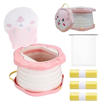 SunnySmile Portable Potty Cute Puppy Design, Portable Toddler Toilet with 45 Disposable Bags, Foldable Toddler Travel Potty for Camping, Road Trips & Car Toilet for Kids