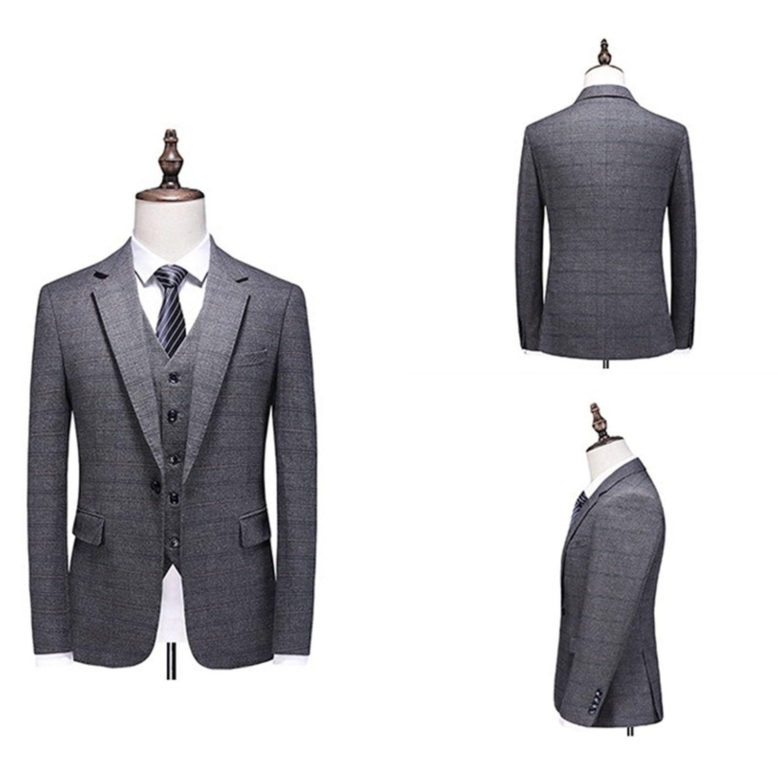 Completo da Uomo in Tweed gessato a 3 Pezzi, vestibilità Slim, con Un Bottone, Completo da Smoking