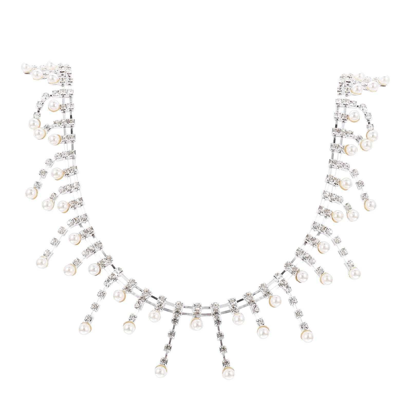 Ribete plateado de perlas y strass con engaste de alta costura 8