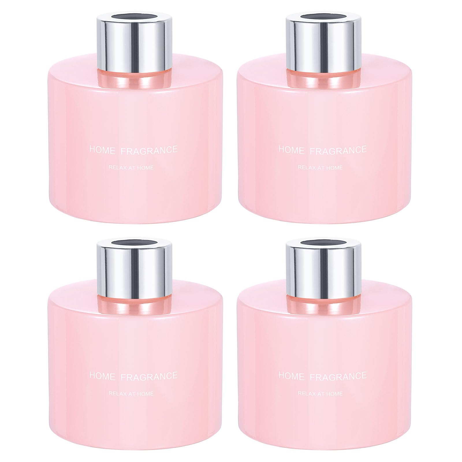 sourcing map 4pcs Empty Glass Diffuser Bottle 140ml/4.7oz Refillable Fragrance Accessories Aromatherapy Jar Container for Replacement Reed Diffuser DIY Home Bathroom Pink with Silver Tone Cap