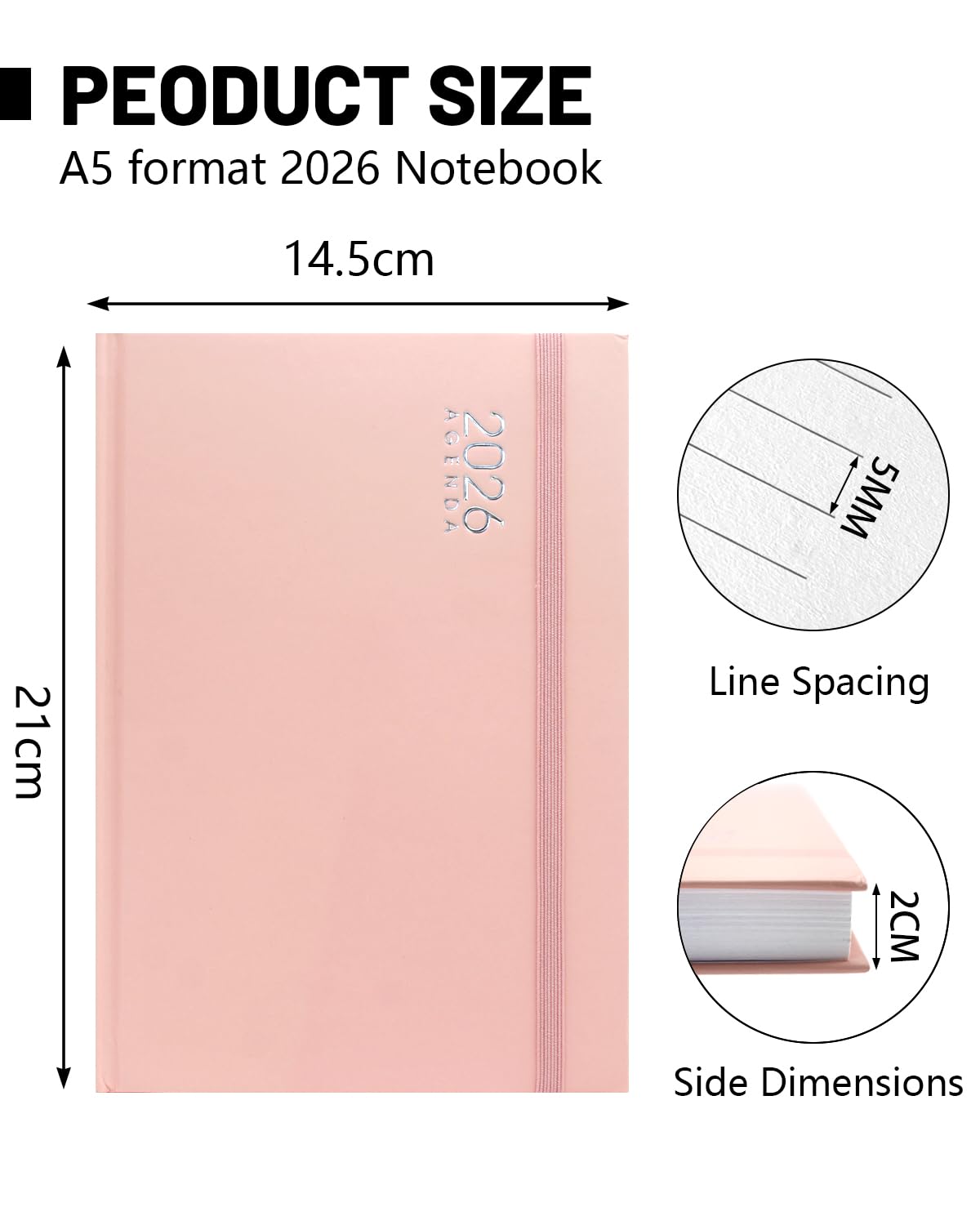 （Gen.-Dic.2026）HW CASA Agenda Giornaliera 2026 Taccuino, Formato A5, Gennaio-Dicembre 2026, Festività Internazionali (DE/IT/ES/EN/FR)