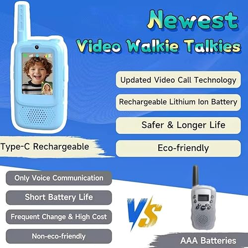 Miniatura 6 de Walkie Talkies de video para niños, 2026, paquete de 2 walkie talkies recargables para niños, largo alcance, ideal para juegos familiares,