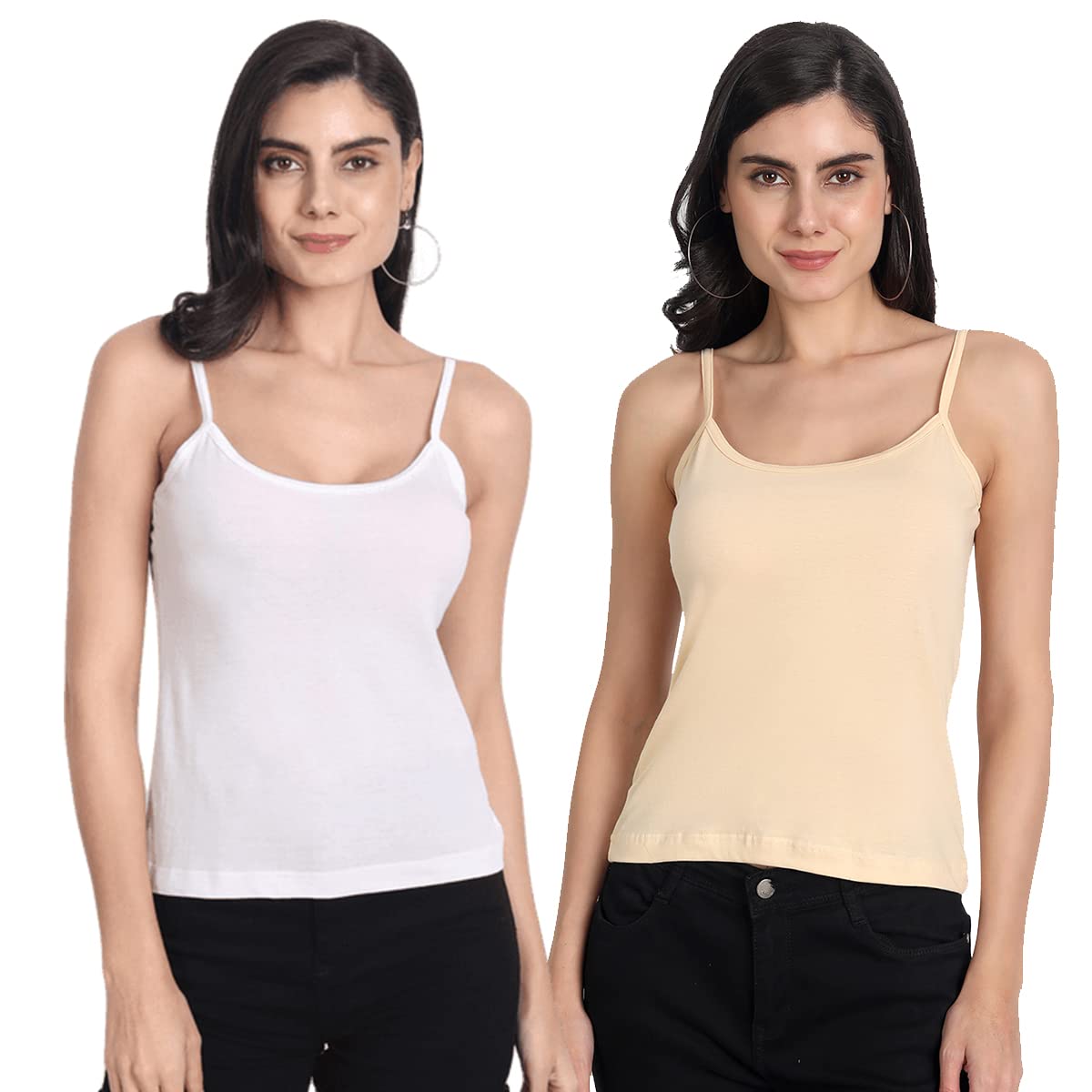 aimly Women's Regular Fit Cotton Camisole Slip Spaghetti Combo Pack of 2-picture-10