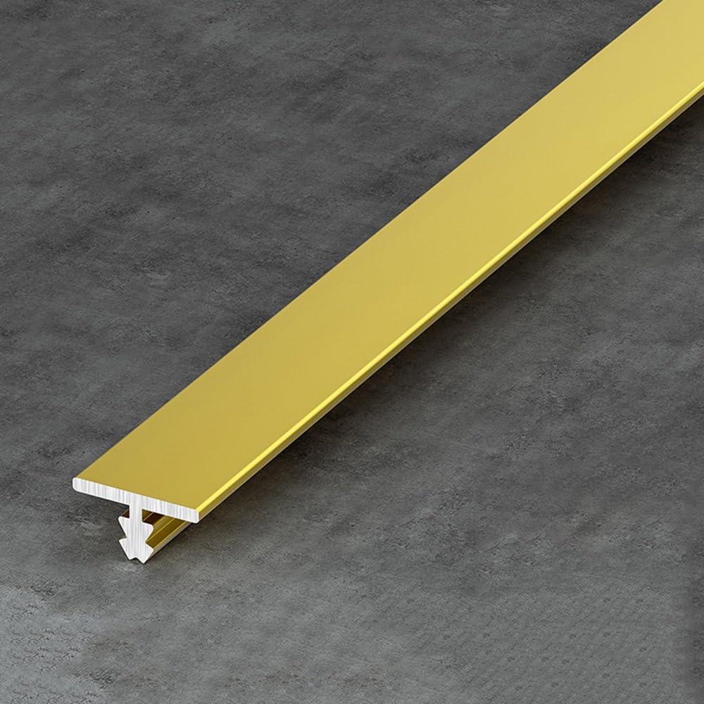 Bande de transition de sol en aluminium en forme de T, bande de séparation plate de 39,4 pouces for joindre les espaces de sol, planches de sol stratifié 3 pièces(Gold)