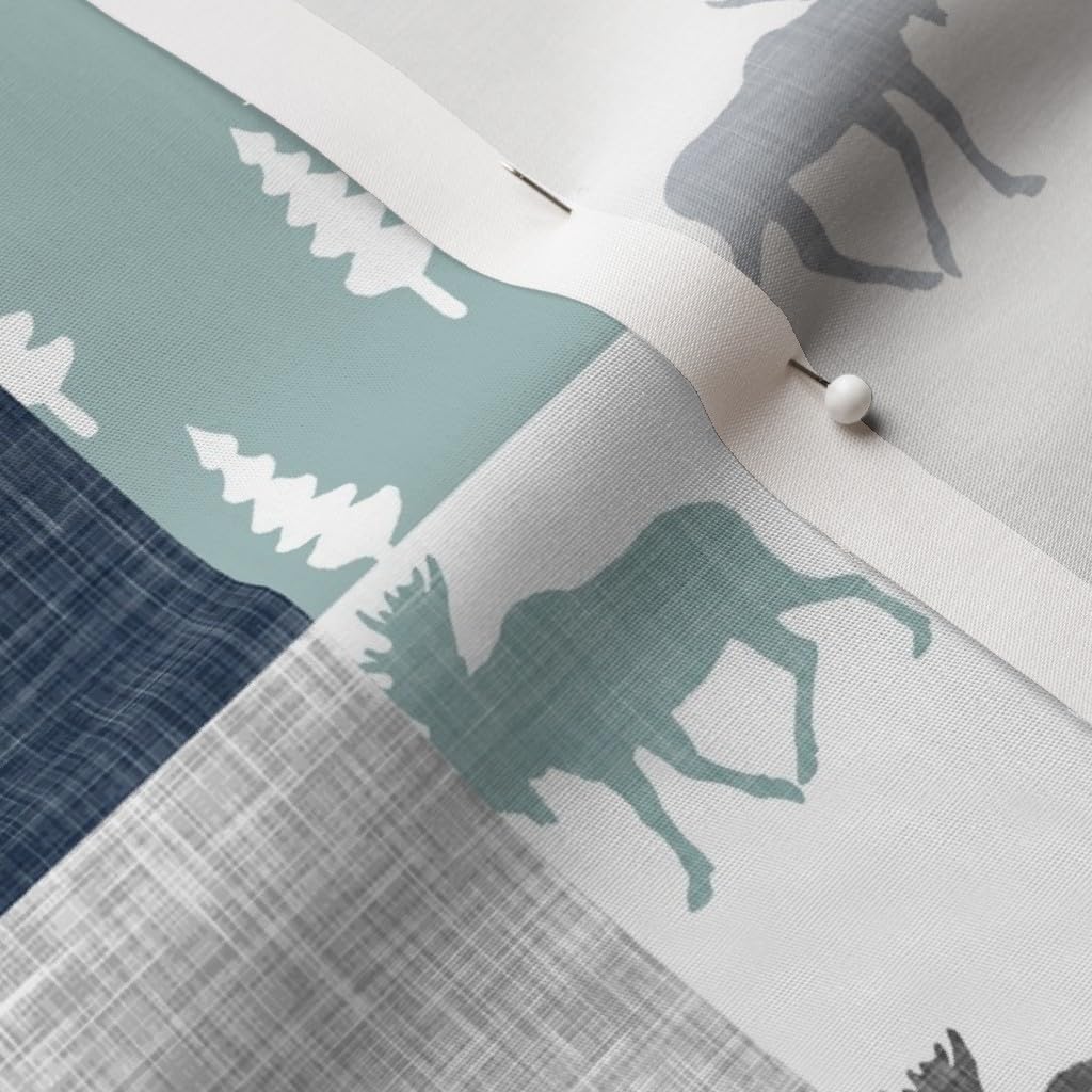 Spoonflower Fabric - Little Man Patchwork Navy Dusty Blue Woodland Cheater Quilt Moose Printed on Cotton Poplin Fabric Fat Quarter - Sewing Shirting Quilting Dresses Apparel Crafts