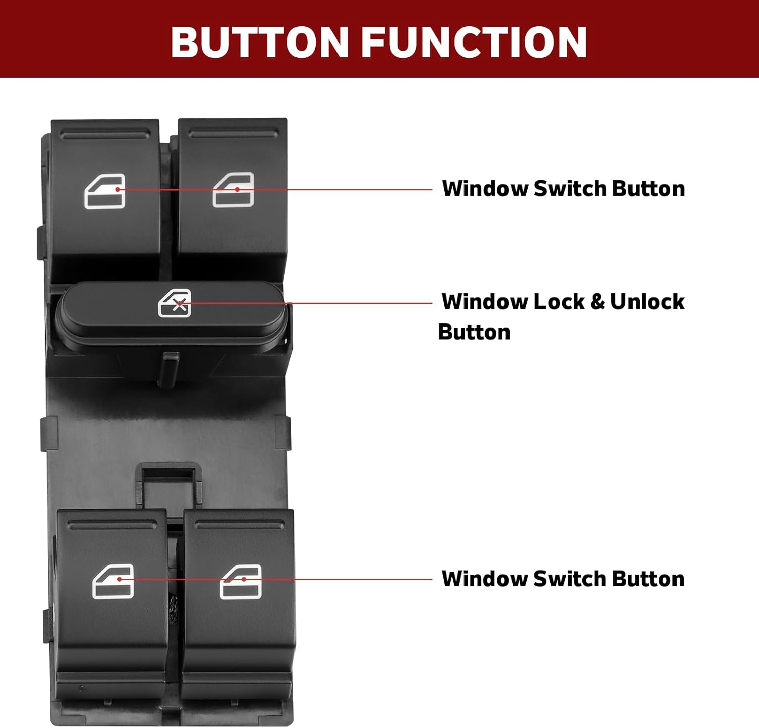 LCWRGS Master Power Window Switch Compatible with 05-2016 VW Jetta, 10-2014 Golf, 06-2008 Passat, 09-2017 CC, 06-2009 Rabbit, 07-2013 GTI, Replace 1K4959857, 5ND959857, 5K4959857 - Image 5