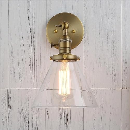 Miniatura 4 de Vintage Industrial Wall Sconce 1-Light Hardwired E26E27 Base Clear Glass Hand Blown Shade Single Fixture for Bedroom Hallway Cabinet Porch Office