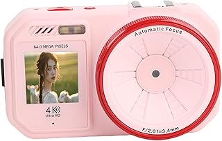 Cámara Digital de 64MP para Fotografía, Pantalla HD de 2.8 Pulgadas y Autofocus de Zoom Digital de 18x, Cámara de Viaje de Selfie de Doble Pantalla para Viajes Escolares (Rosa)