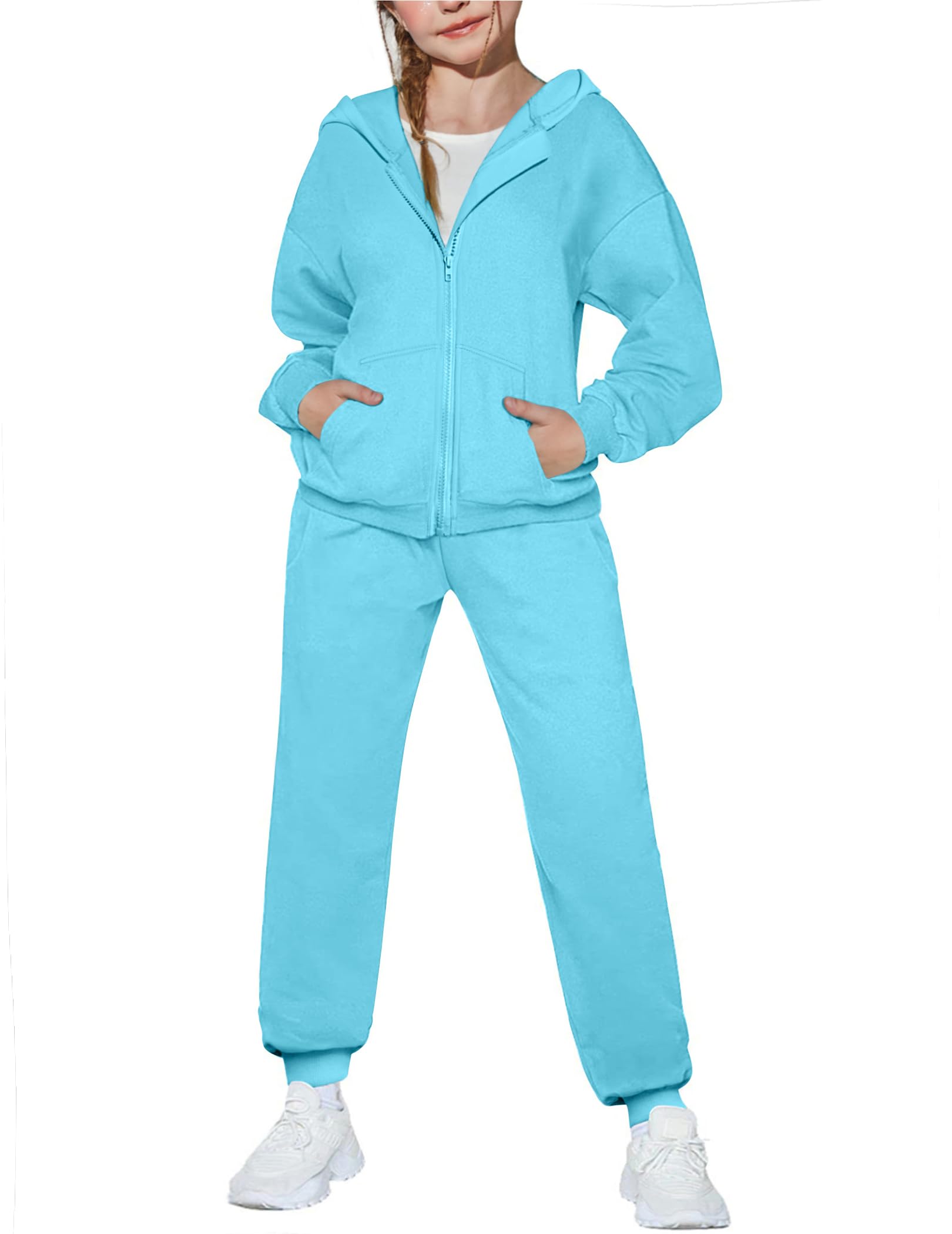 Arshiner Girls 2 Piece Outfits Zip Up Sweatshirts and Sweatpants Tracksuits