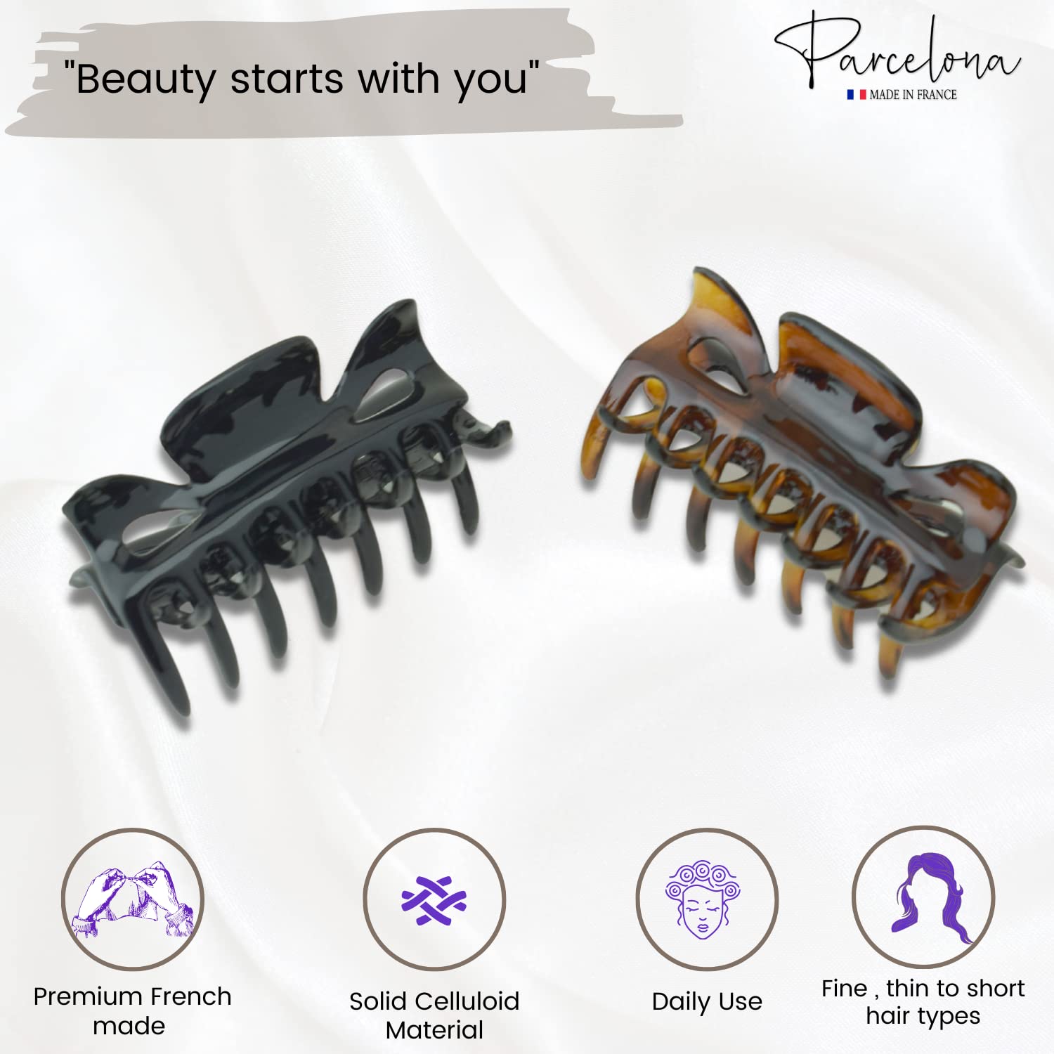 Small French Hair Claw Clips Set of 2 Strong Hold No Slip Grip Camila Paris AD1/2 French Hair Barrette Clip for Girls, Set  main image 2