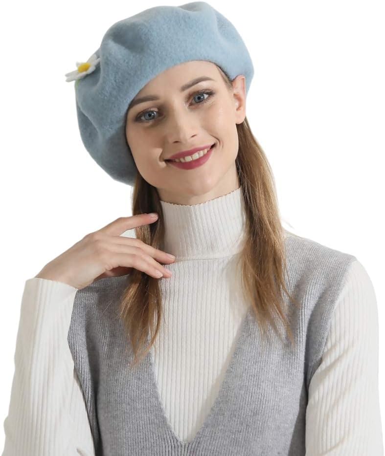 Handmade Wool Beret Hat French Style Needle Felt Flower Beanies Women Winter Autumn Cap - Image 5