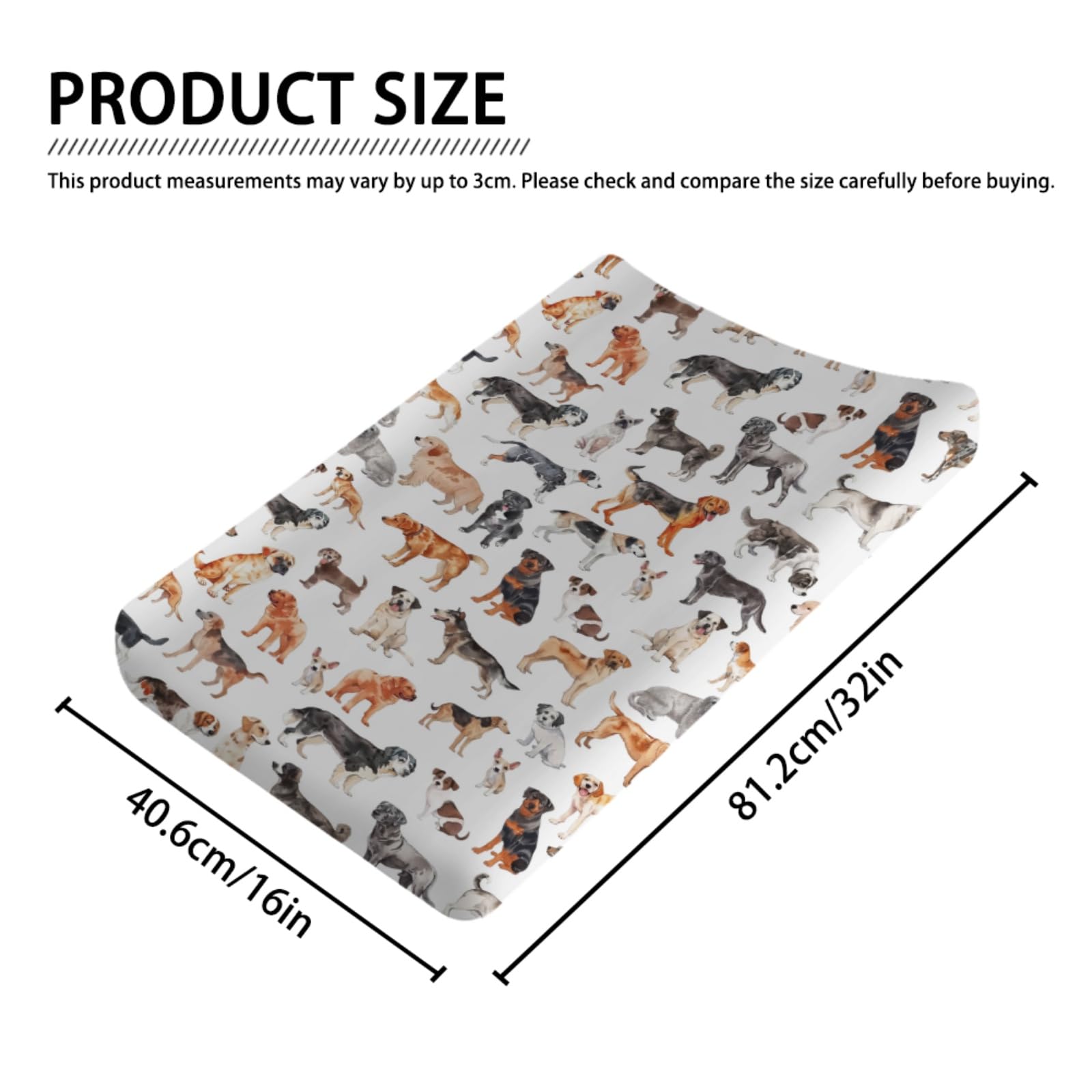 Watercolor Dogs Baby Changing Table Pad Covers for Boy Girl 32''x16'' Dog Breeds Unisex Fitted Changing Table Sheets Dogs Lovers Gift Comfort Soft Breathable Baby Diaper Changing Table Mats