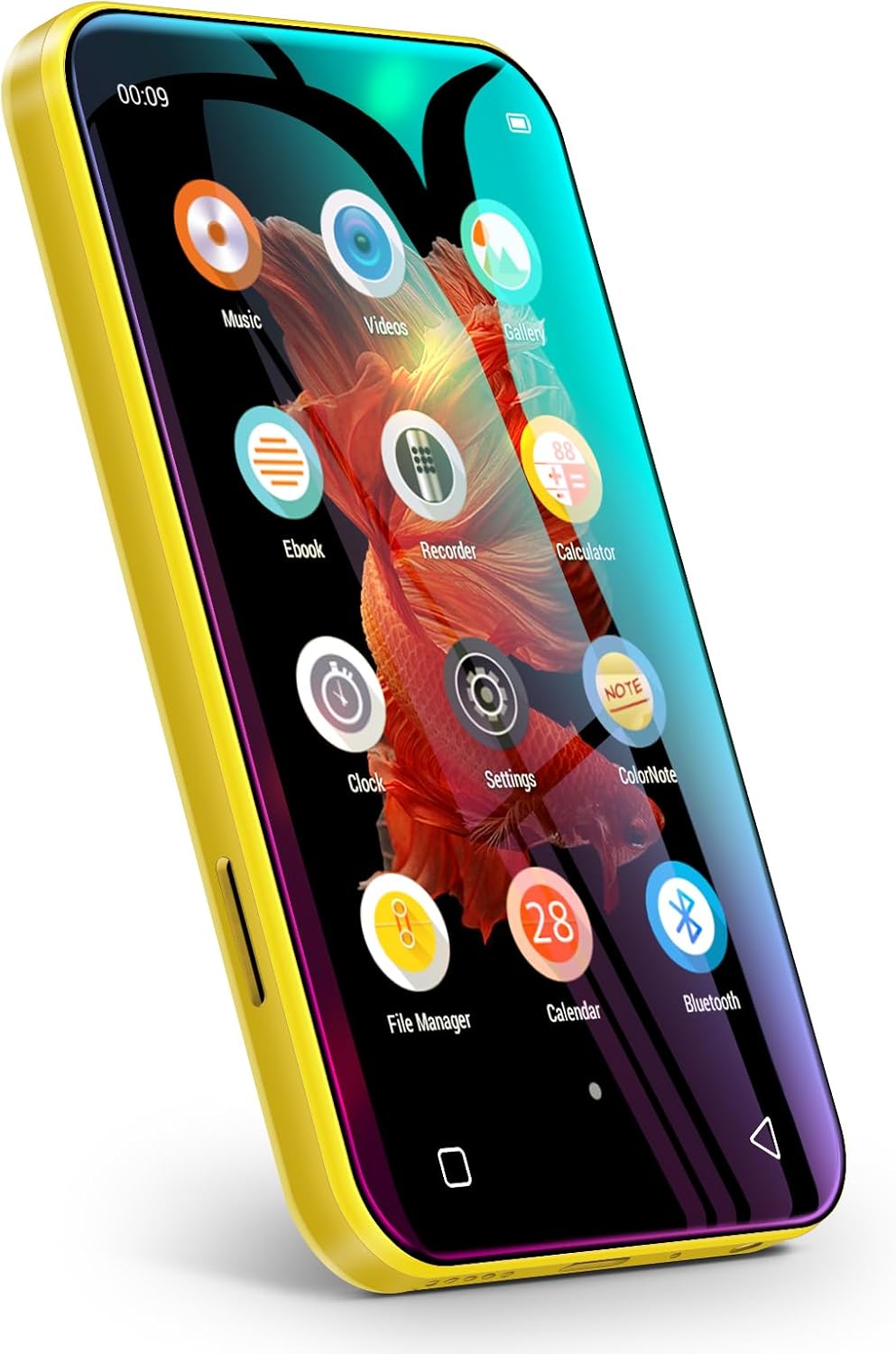 TIMMKOO 72GB MP3 Player with Bluetooth, 4.0″ Full Touchscreen Mp4 Mp3 Player with Speaker, Portable HiFi Sound MP3 Player with Bluetooth, Voice Recorder, E-Book, Supports up to 512GB TF Card (Yellow)