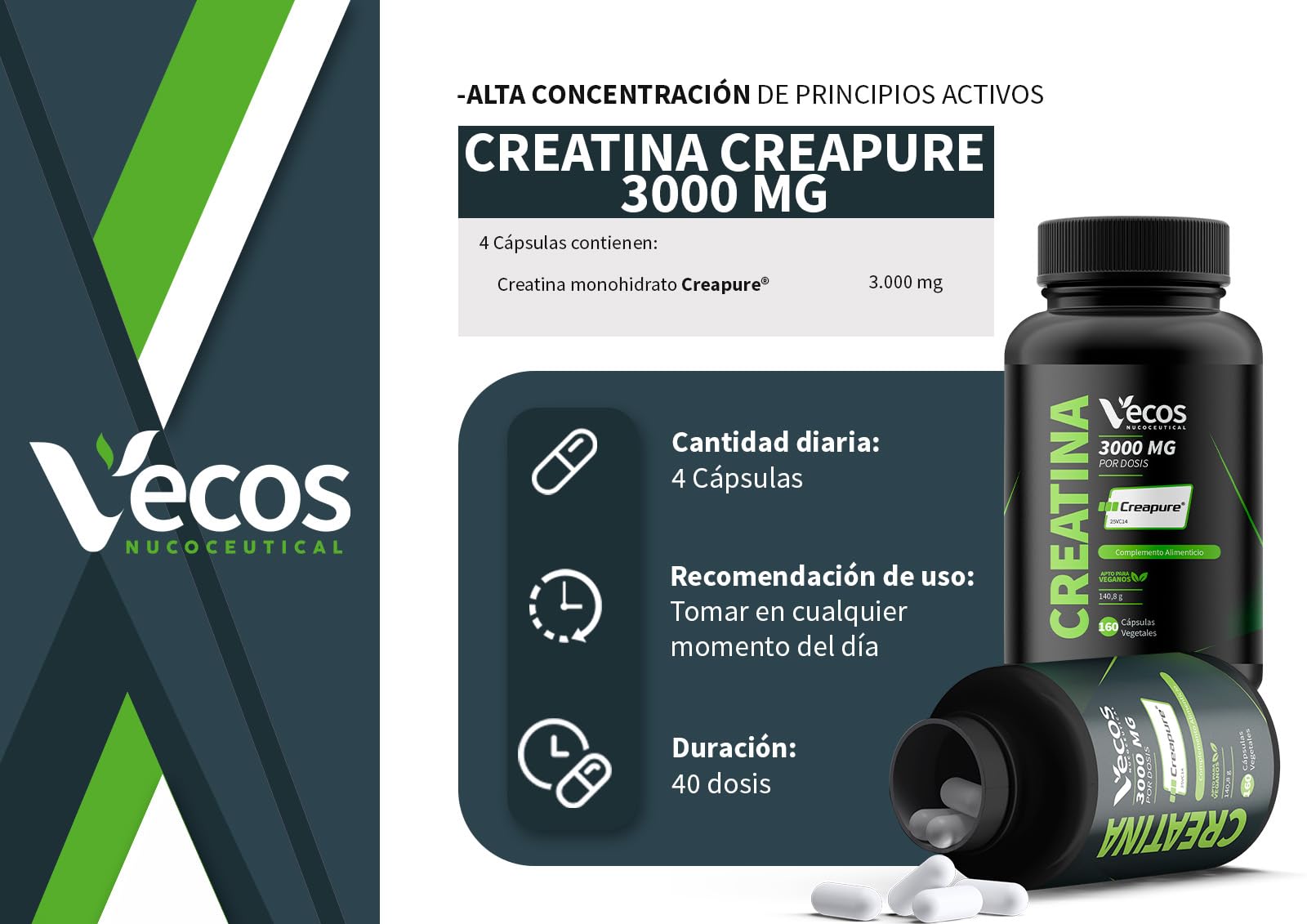 Creatina Monohidrato Creapure® 3000 mg en Cápsulas Vegetales – Alta Pureza Alemana para Fuerza, Energía y Recuperación (320 Cápsulas (2 Botes))