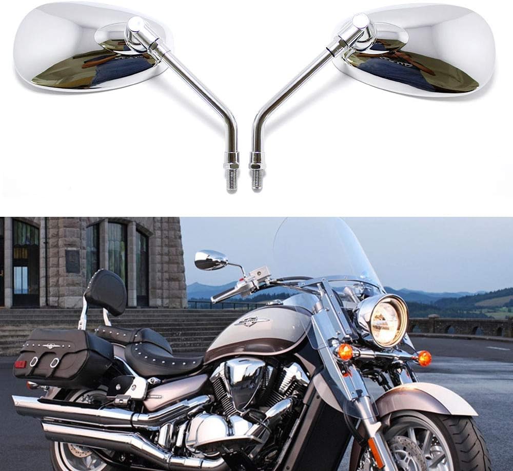Motorcycle Chrome Rearview Side Mirrors Compatible with Kawasaki Suzuki Chopper Scooter 10MM
