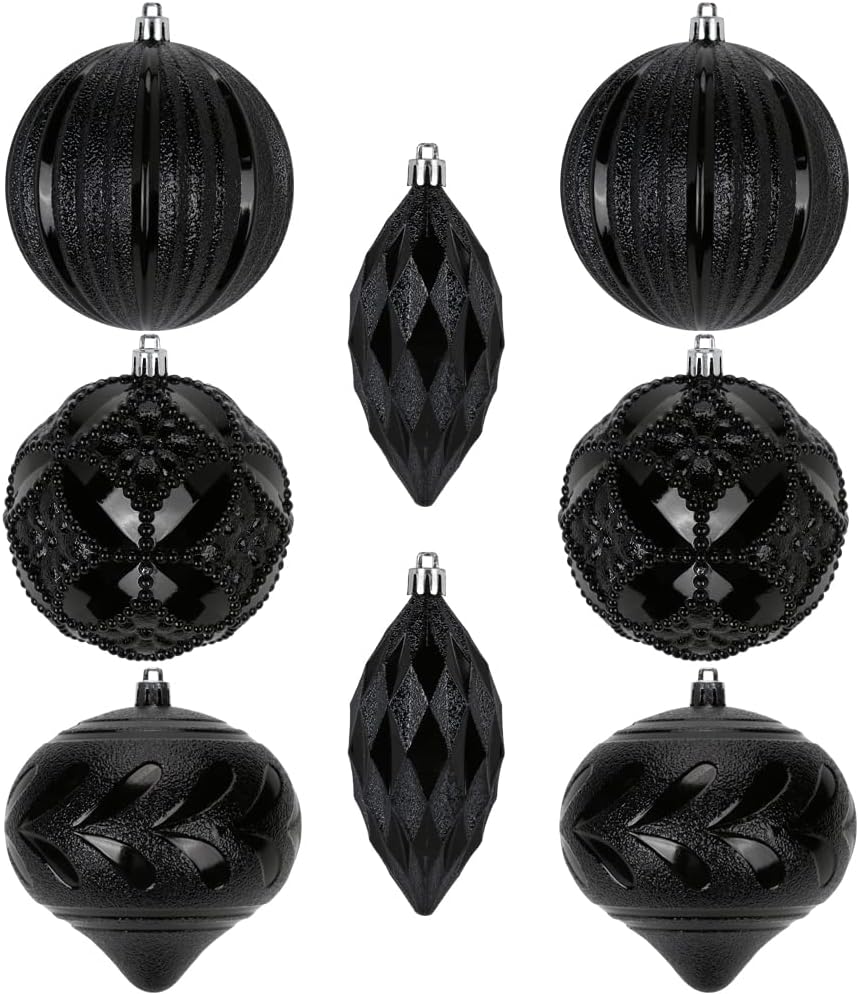 Hollyone Black Christmas Balls Ornaments Set, 3.94" Large Glitter Shatterproof Christmas Ornaments Decoration 8PCS Hanging Ball for Xmas Tree Holiday Wreath Garland Wedding Party Home Decor