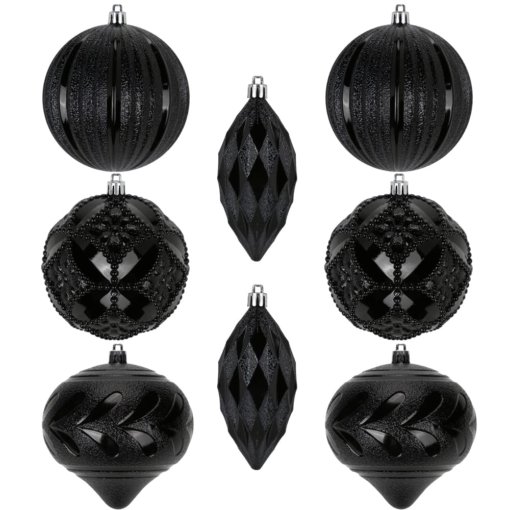 Hollyone Black Christmas Balls Ornaments Set, 3.94" Large Glitter Shatterproof Christmas Ornaments Decoration 8PCS Hanging Ball for Xmas Tree Holiday Wreath Garland Wedding Party Home Decor