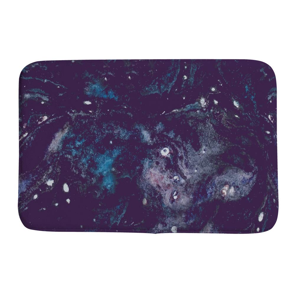 Tapis de bain bleu foncé en velours corail doux motif cosmique aquarelle
