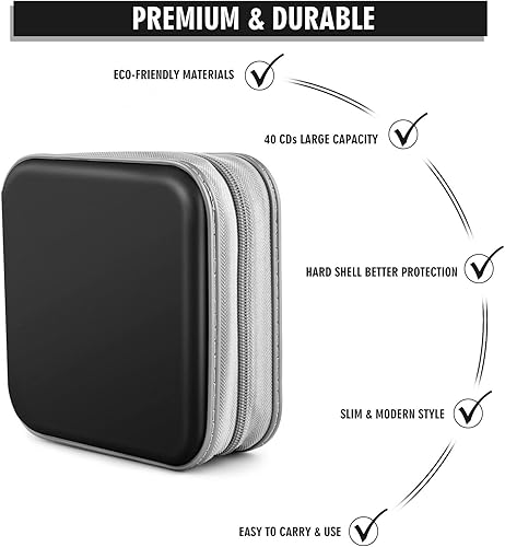 Miniatura 3 de Funda para CD, soporte para cartera de DVD, funda para CDDVD, 40 discos resistente, carpeta de almacenamiento, álbum (negro)