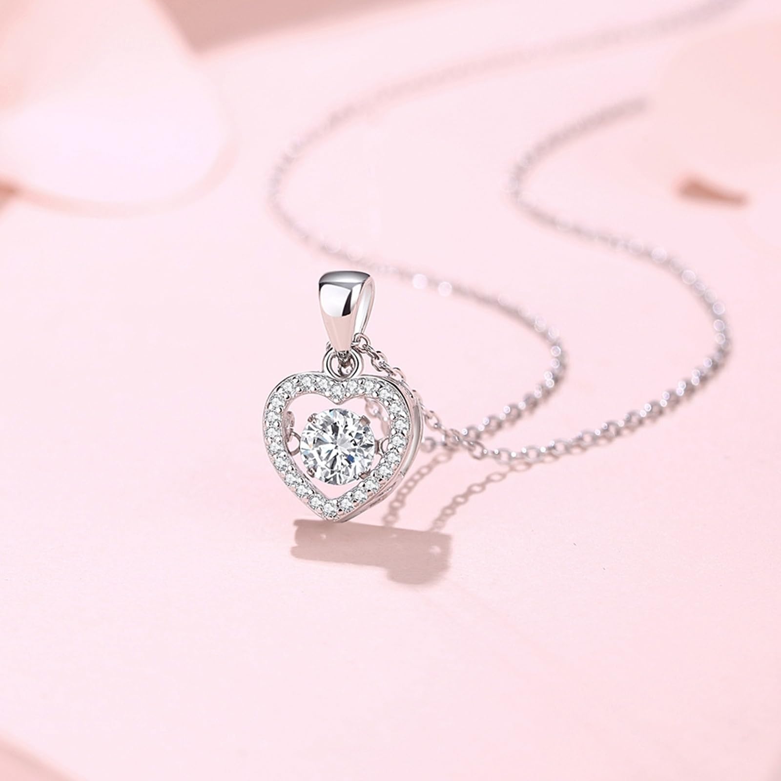 Collar de declaración para mujer con moissanita, collar con colgante de corazón para mujer, ajuste flotante de corazón dorado