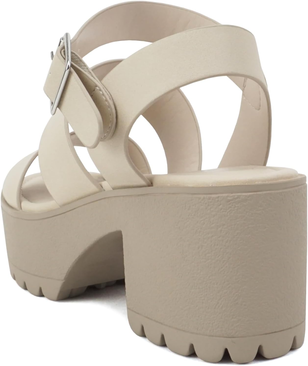 Soda ACCOUNT ~ Women Open Toe Two Bands Lug sole Fashion Block Heel Sandals with Adjustable Ankle Strap - Image 3