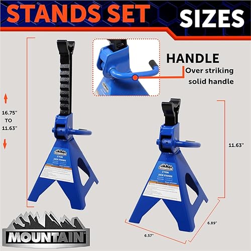 Miniatura 5 de Mountain 52009 - Soportes de gato automotriz de 2 toneladas para garajes, talleres de reparación y bricolaje, 4,000 libras. Capacidad, ligero, marco