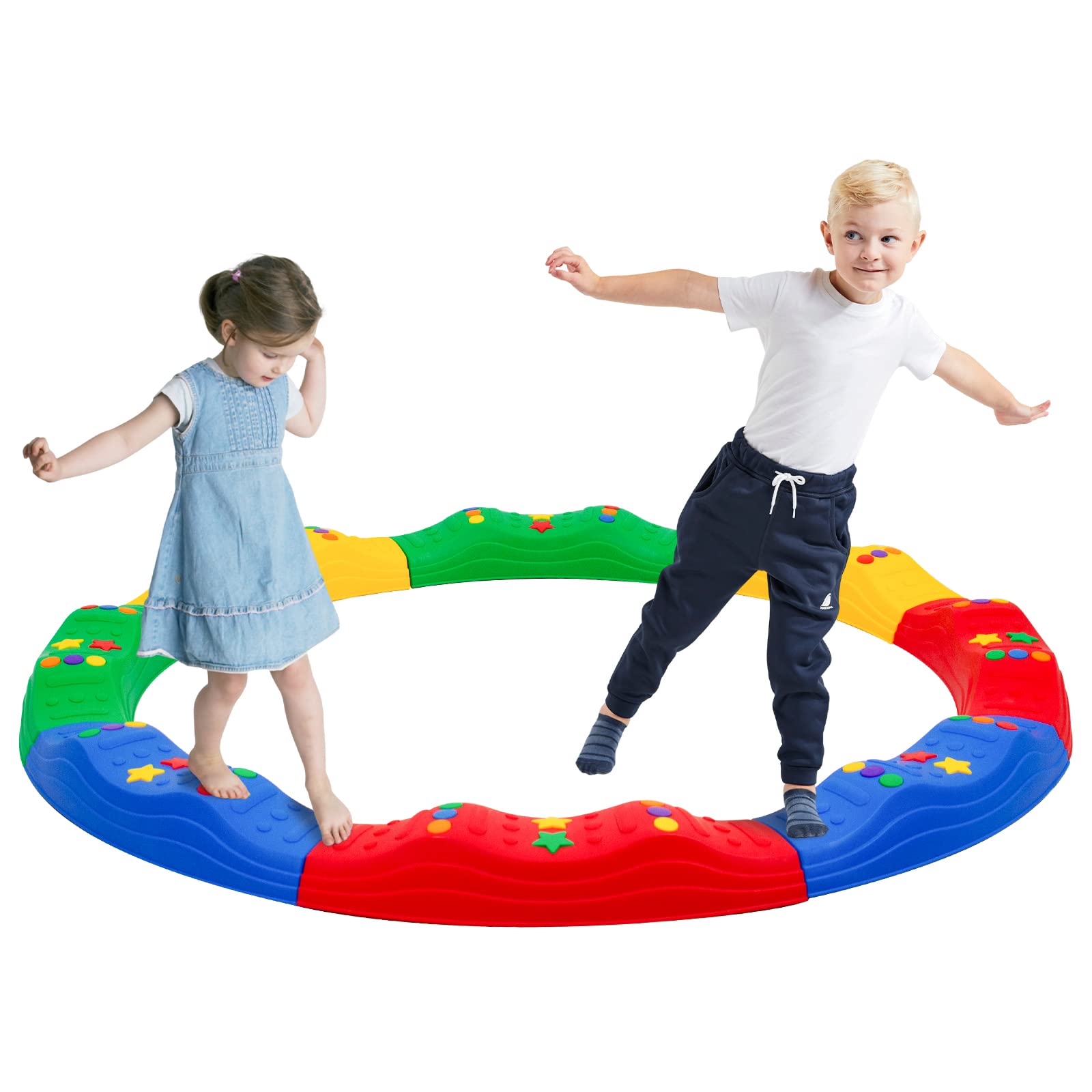 Kids Balance Beam 8PCS Balance Stepping Stones for Kids Stepping Stones Set Balance Blocks Obstacle Course Indoor & Outdoor Non-Slip Textured Surface Fitness Equipment Build Coordination and Strength