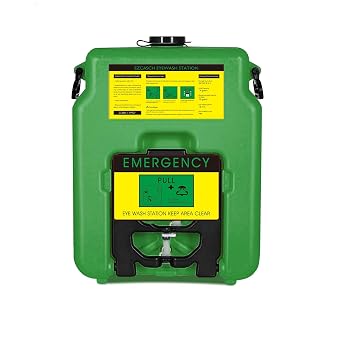Portable Eyewash Station 14-Gallon OSHA Approved with One Station Sign and Two Inspection Tags, Wall Mounted Gravity-Flow Indoors and Out, 53L Refillable Eyewash Station Heavy Duty, Green