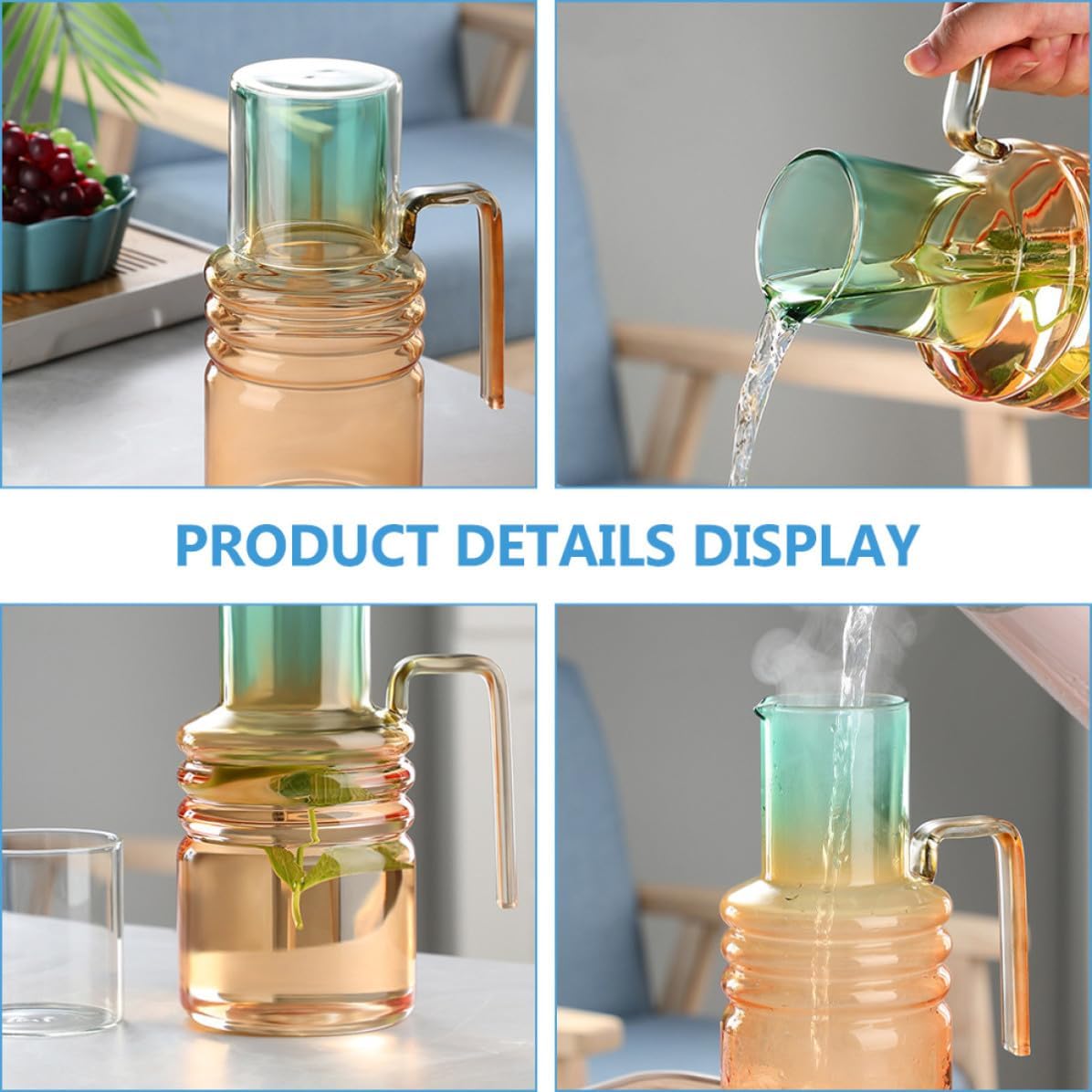 Glass Water Carafe 1400ml with Pointed Spout and Lid