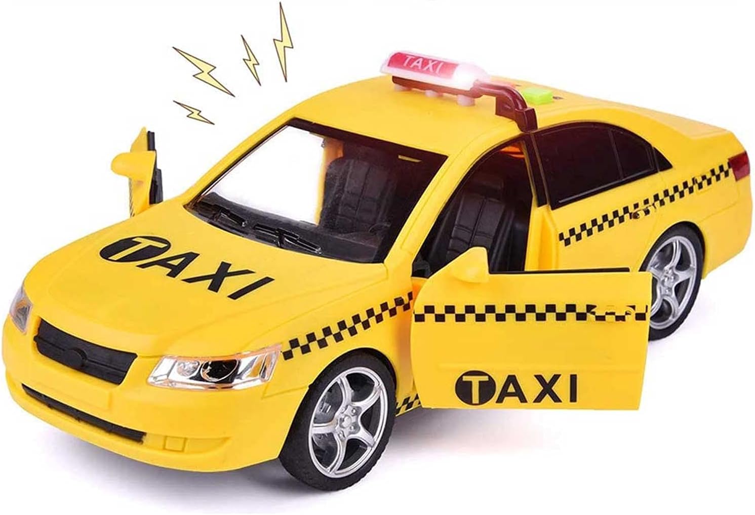 Liberty Imports Friction Powered Yellow Taxi Cab 1:16 Toy Car Vehicle with Lights & Sounds (10-Inch)