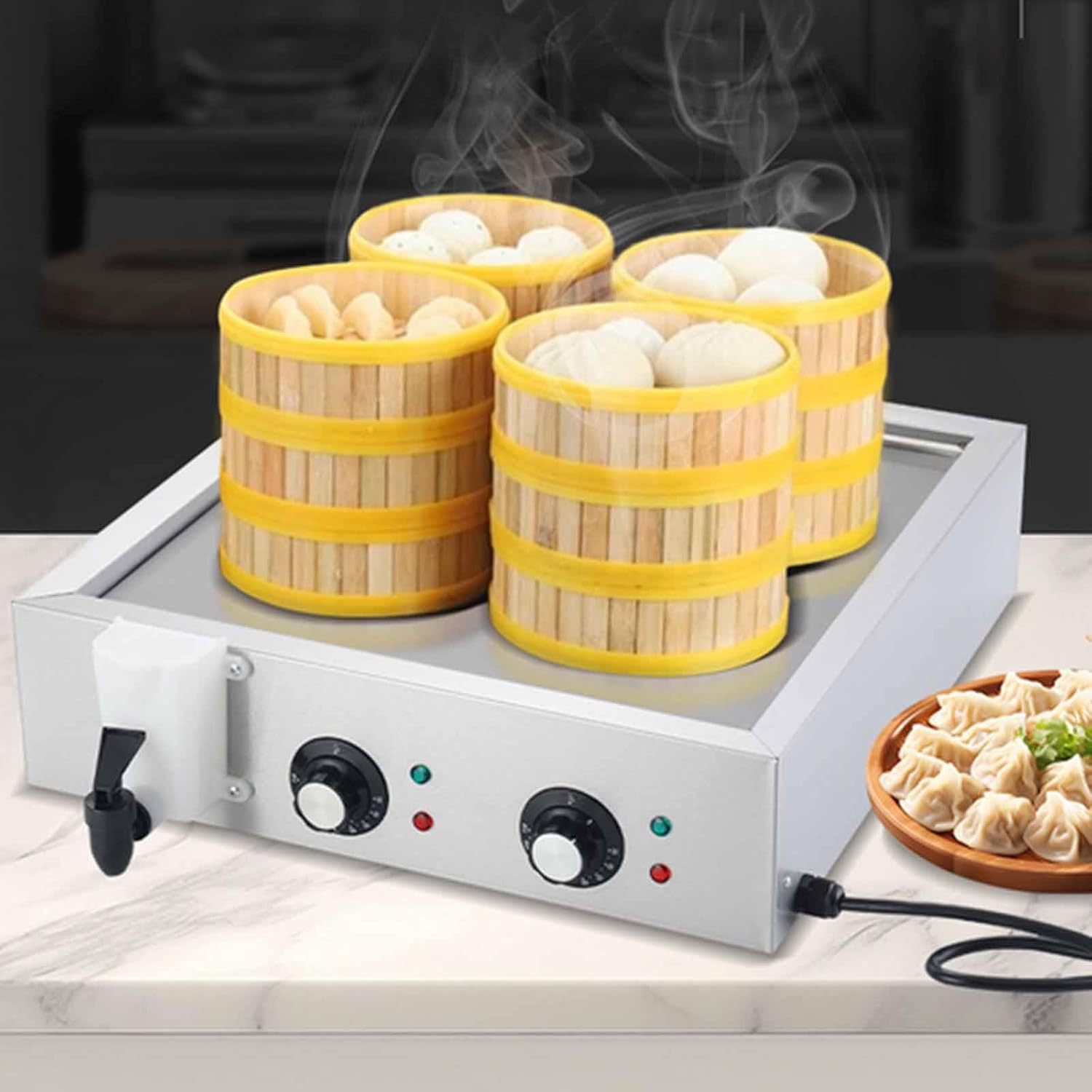 Automatic Temperature Control Electric Bun Steamer, Commercial Stainless Steel 2/4/6 Hole Design for Fast Food Restaurants, Time and Energy Efficient