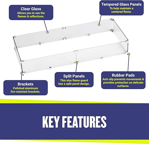 Miniatura 3 de American Fireglass Protector de llama de vidrio templado para sartén rectangular de 36 x 12 pulgadas  Protector contra viento para exteriores con