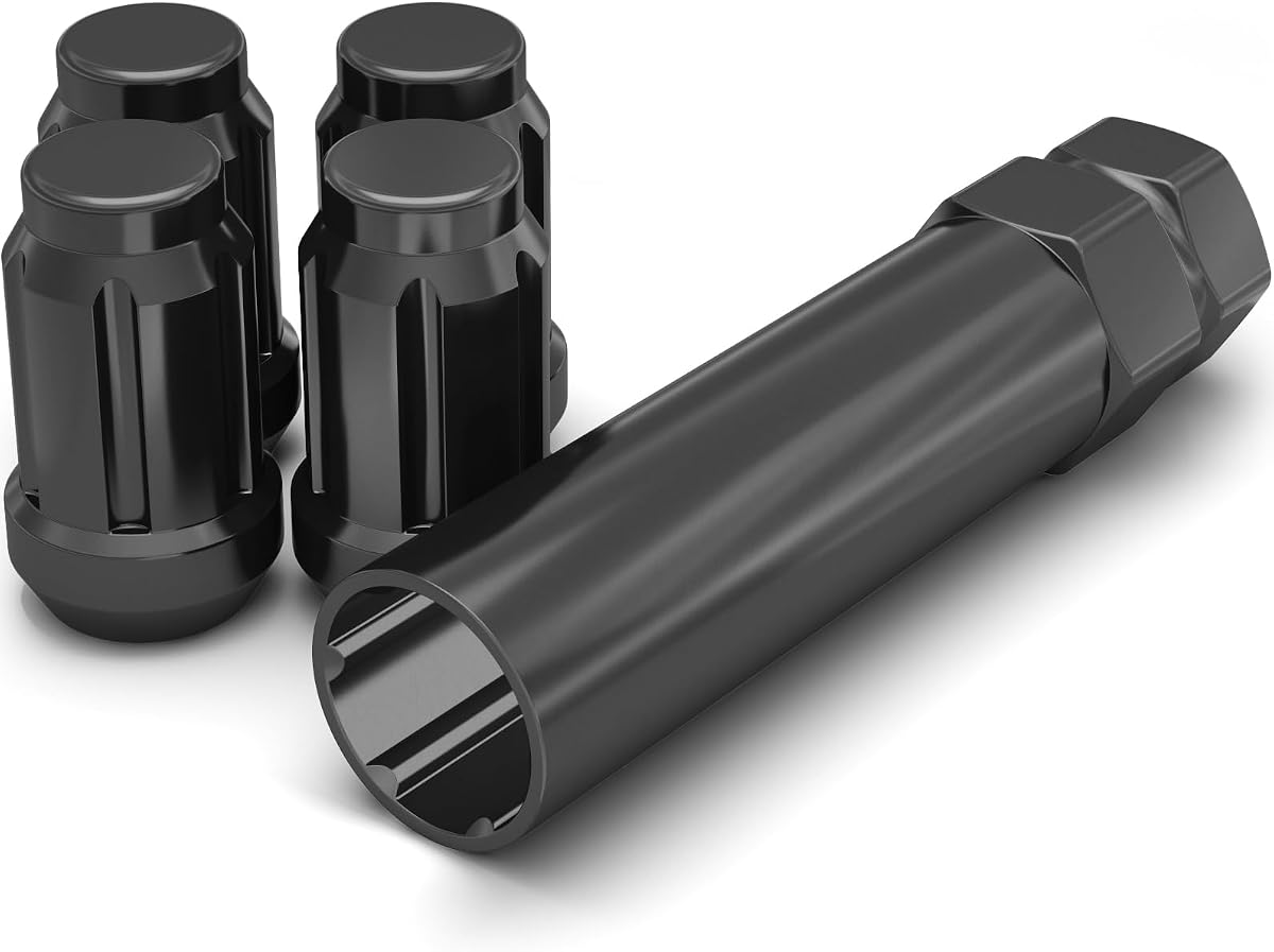 White Knight 3807BK-4 Black Chrome M12x1.50 Spline Lug Nut with Key, 4 Pack