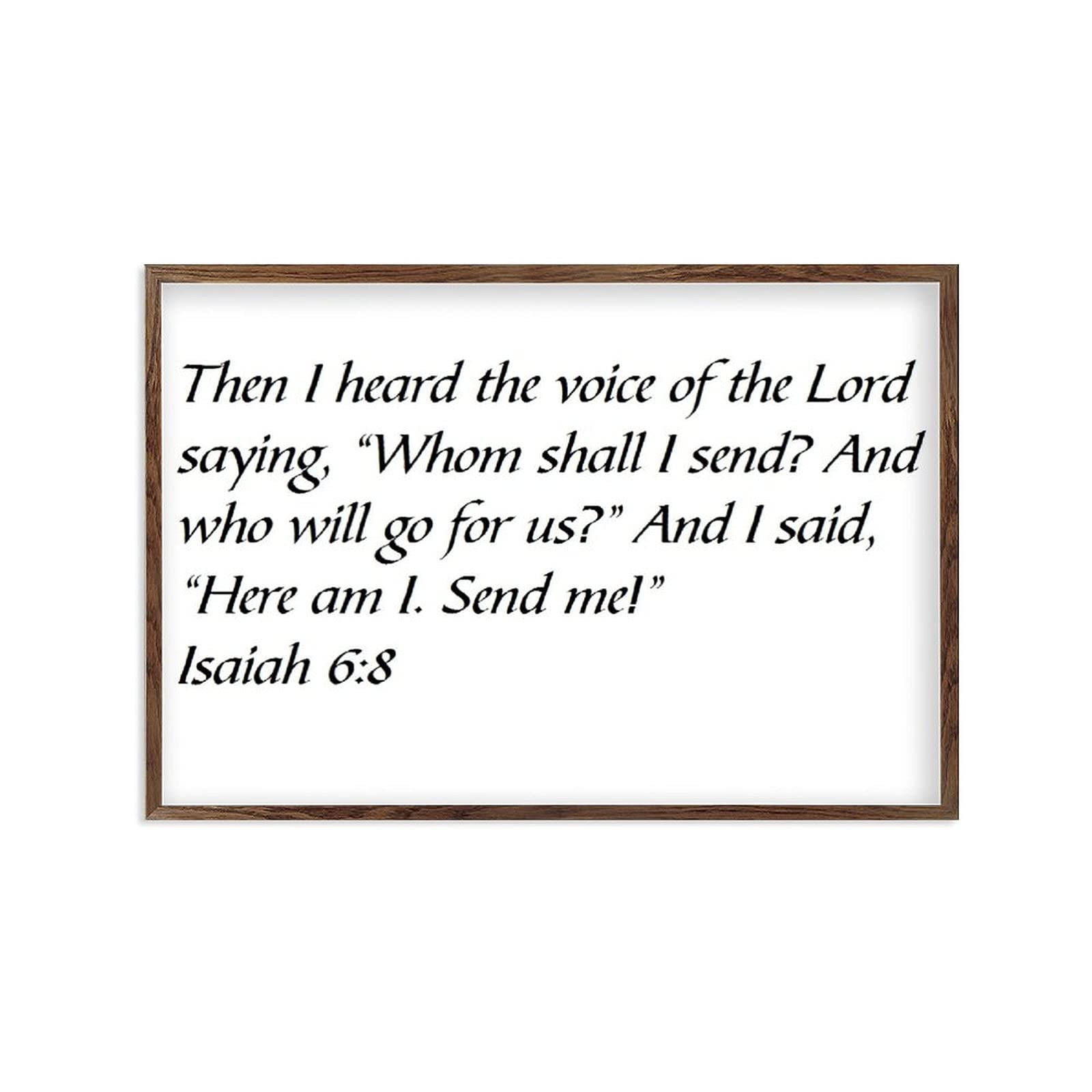 Promini Framed Farmhouse Family Wood Sign Decor Inspiration Quote Isaiah 6:8 Then I Heard The Voice of The Lord Saying white-C12 20×30cm(8x12 Inch), 8