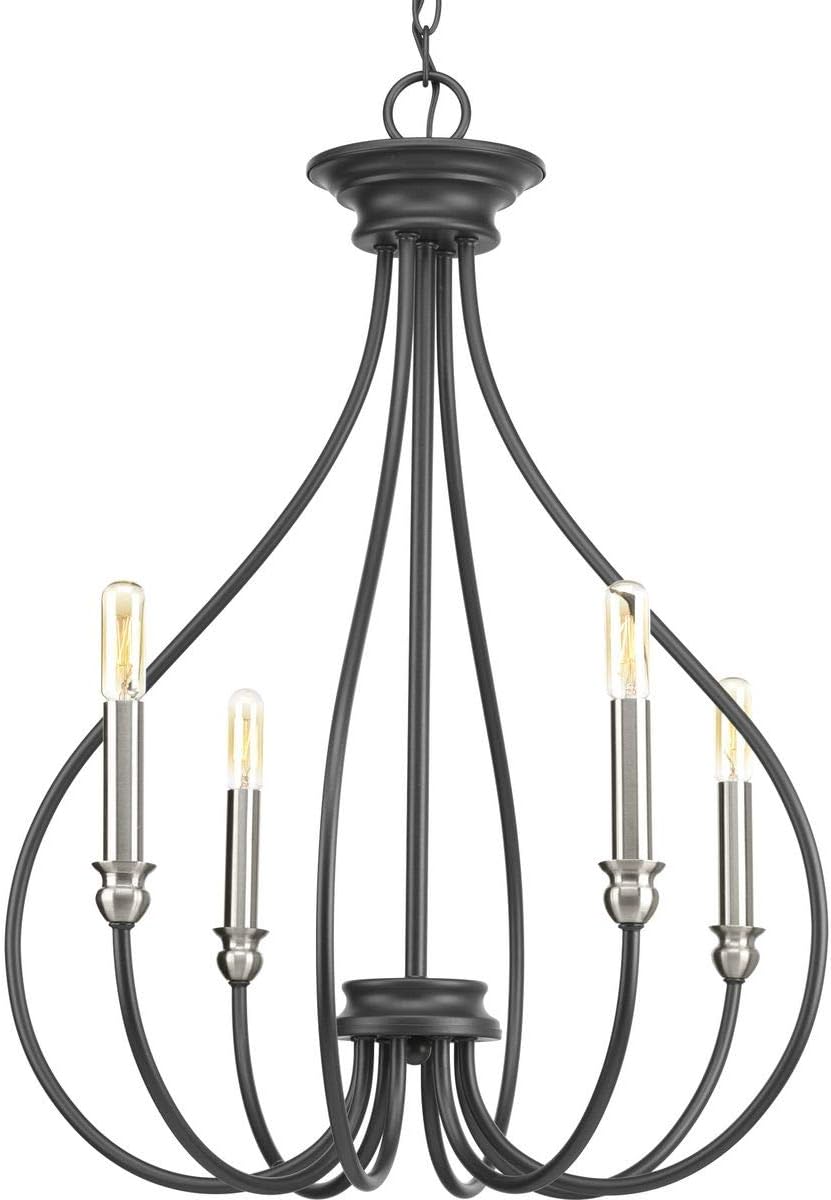 Progress Lighting Whisp Collection 4-Light Farmhouse Chandelier Light Graphite,Black