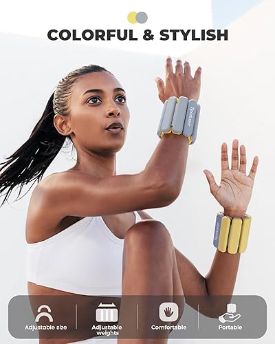 Miniatura 6 de Sportneer Pesas de muñeca y tobillo mejoradas para mujeres y hombres, 1 par (1 libra2 libras cada uno)  Juego de pulseras ponderadas de silicona