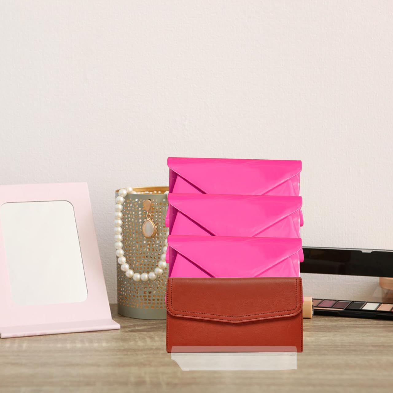 Wallet Display Stand Multi-Layer Acrylic Purse Organizer Compact Storage Shelf 9.84X7.87X5.51 Inches Retail Display Rack for Home and Store