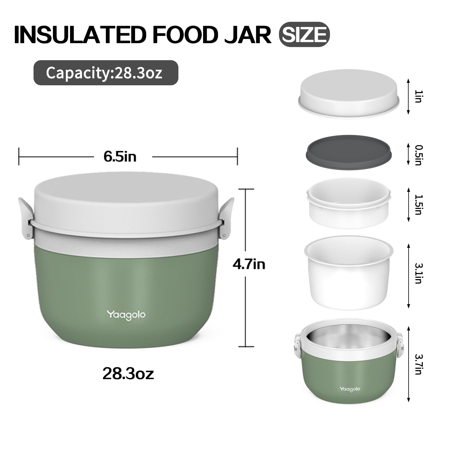 Termo para comida caliente de 28 onzas, recipiente de alimentos aislado al vacío para adultos, boca ancha, a prueba de fugas, termo de acero inoxidable aislado para alimentos (verde)